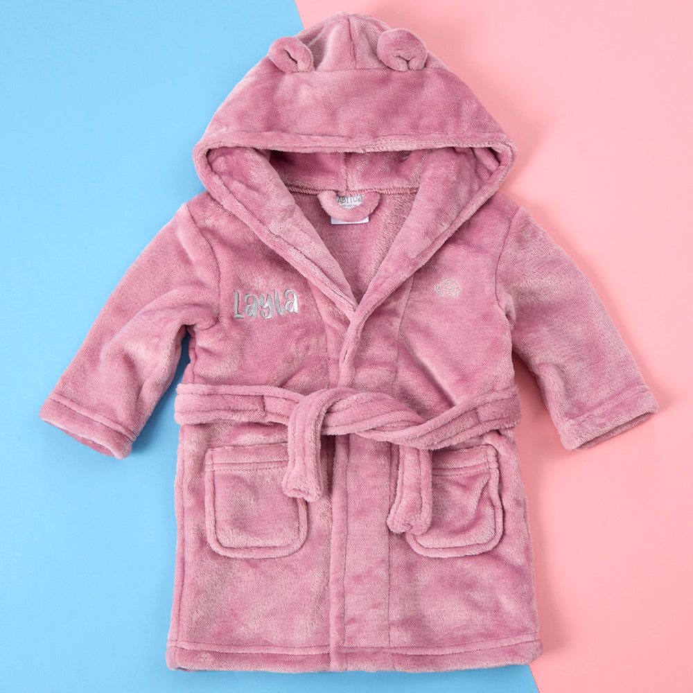 Personalised Baby Dusky Pink Bear Ears Dressing Gown