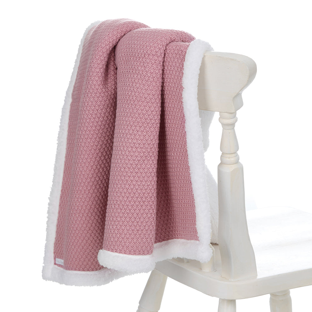 Baby Dusky Pink Knitted Sherpa Lined Blanket