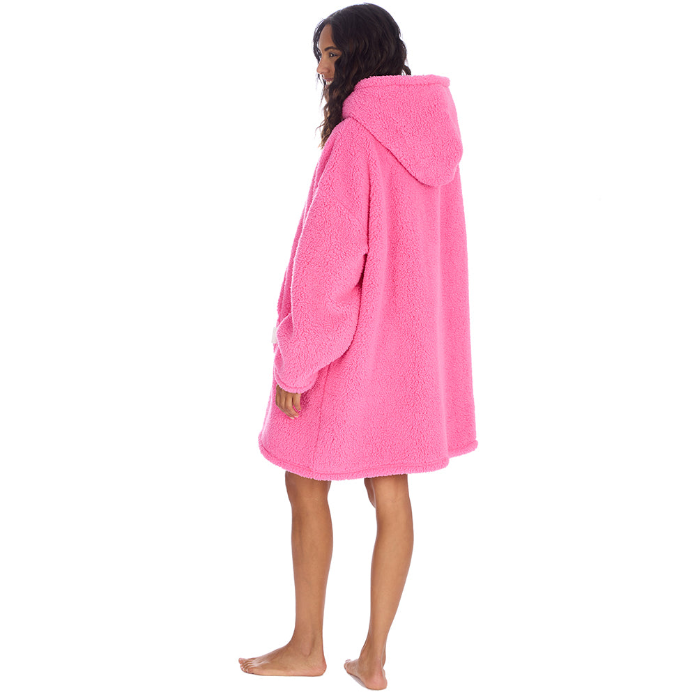 Ladies Bubblegum Teddy Fleece Blanket Hoodie