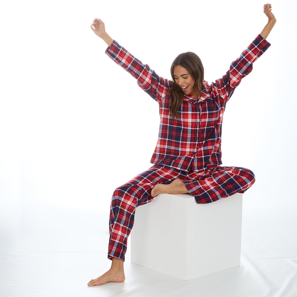 Ladies Red Check Microfleece Pyjama Set