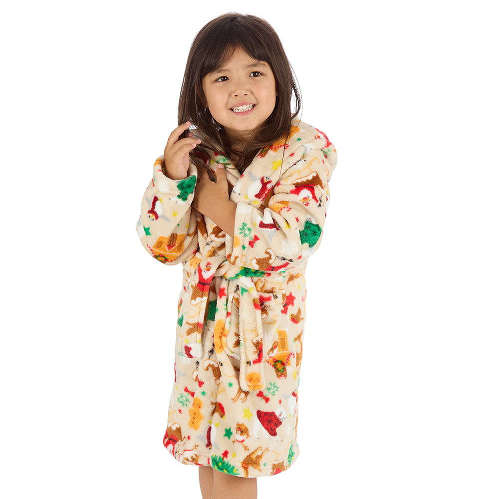 Girls Beige Christmas Dressing Gown