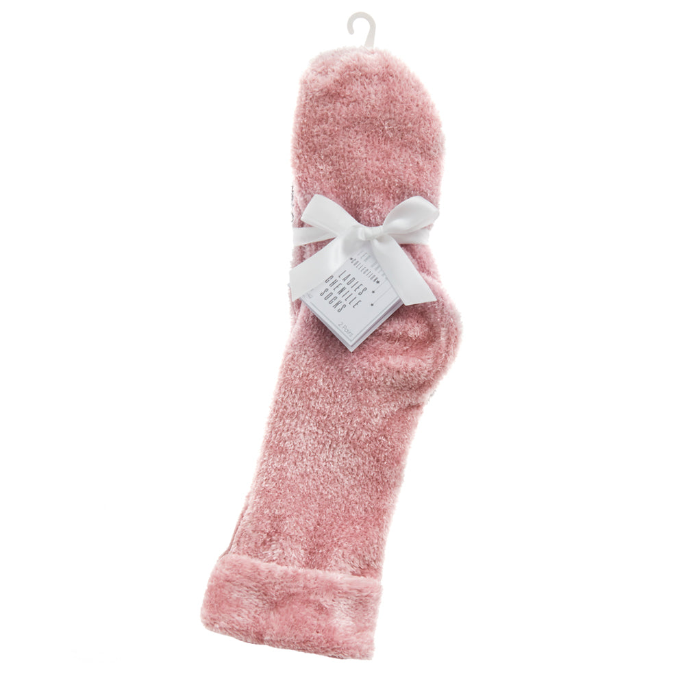 Ladies Chenille Pink Bed Socks