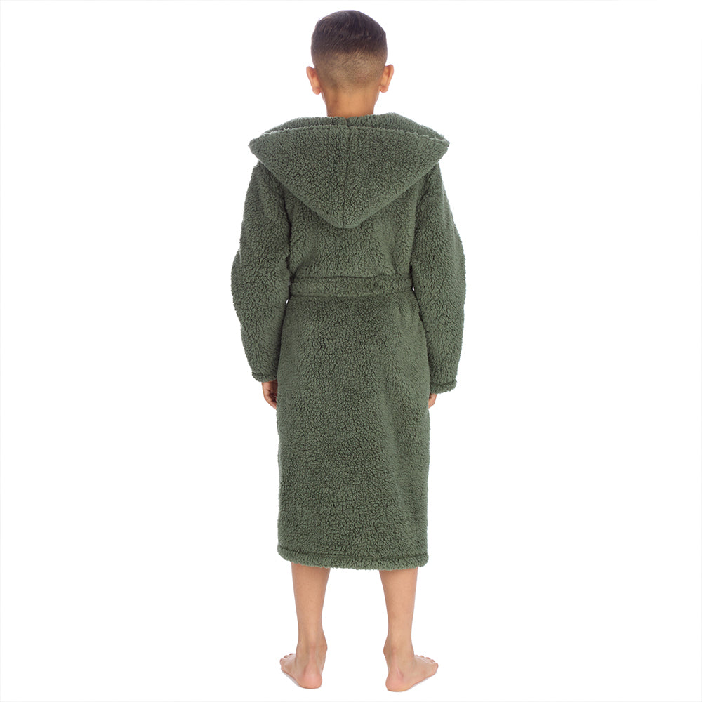 Boys Olive Teddy Fleece Dressing Gown