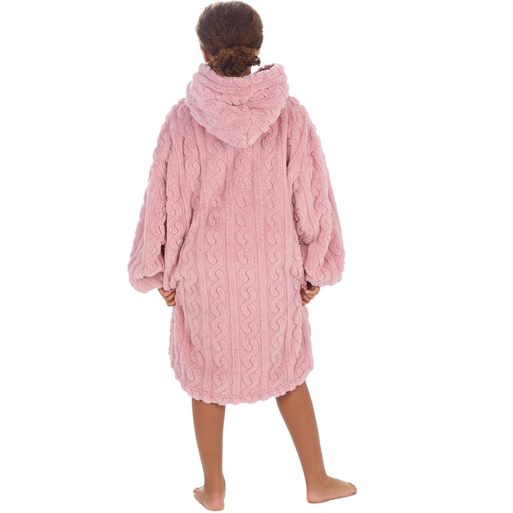 Girls Pink Cable Sherpa Fleece Blanket Hoodie