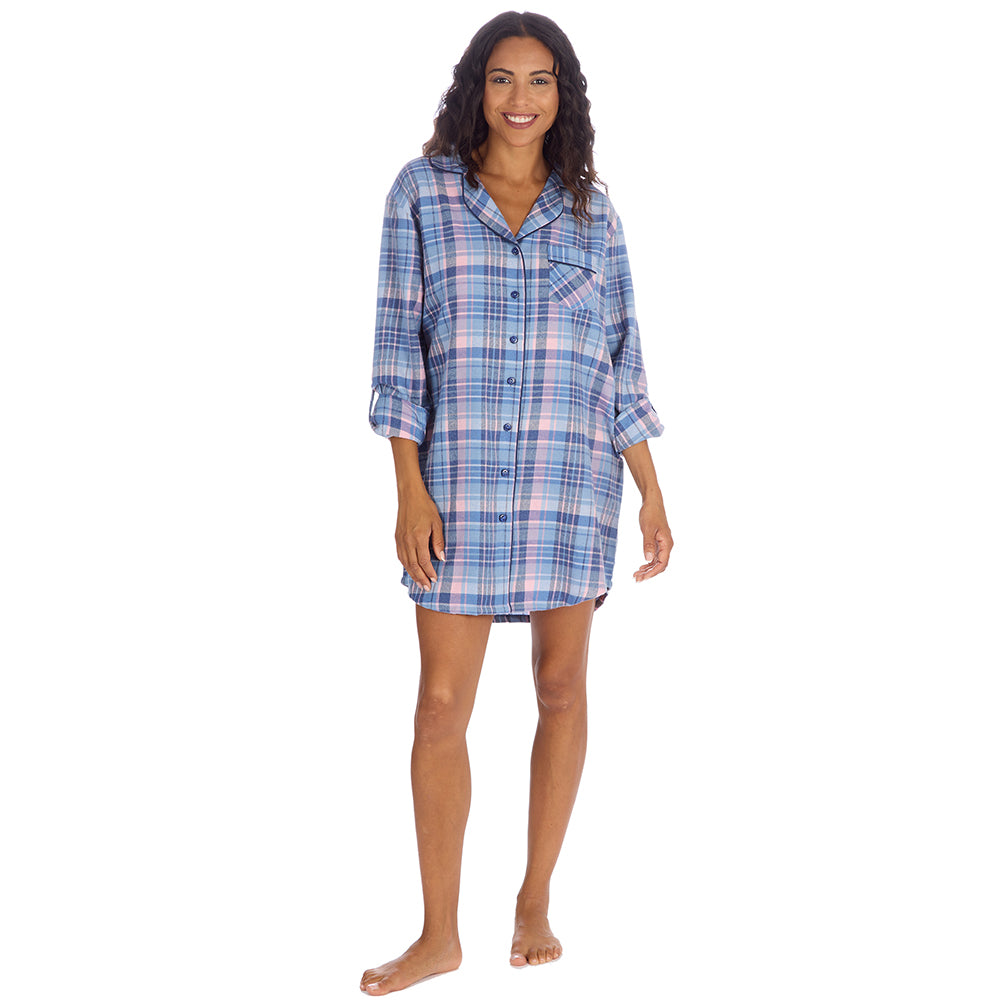 Ladies Denim Check Brushed Flannel Nightshirt