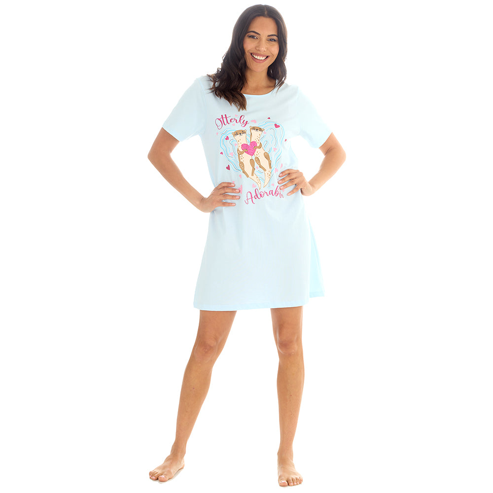 Ladies Love Otters Blue Cotton Sleep Tee