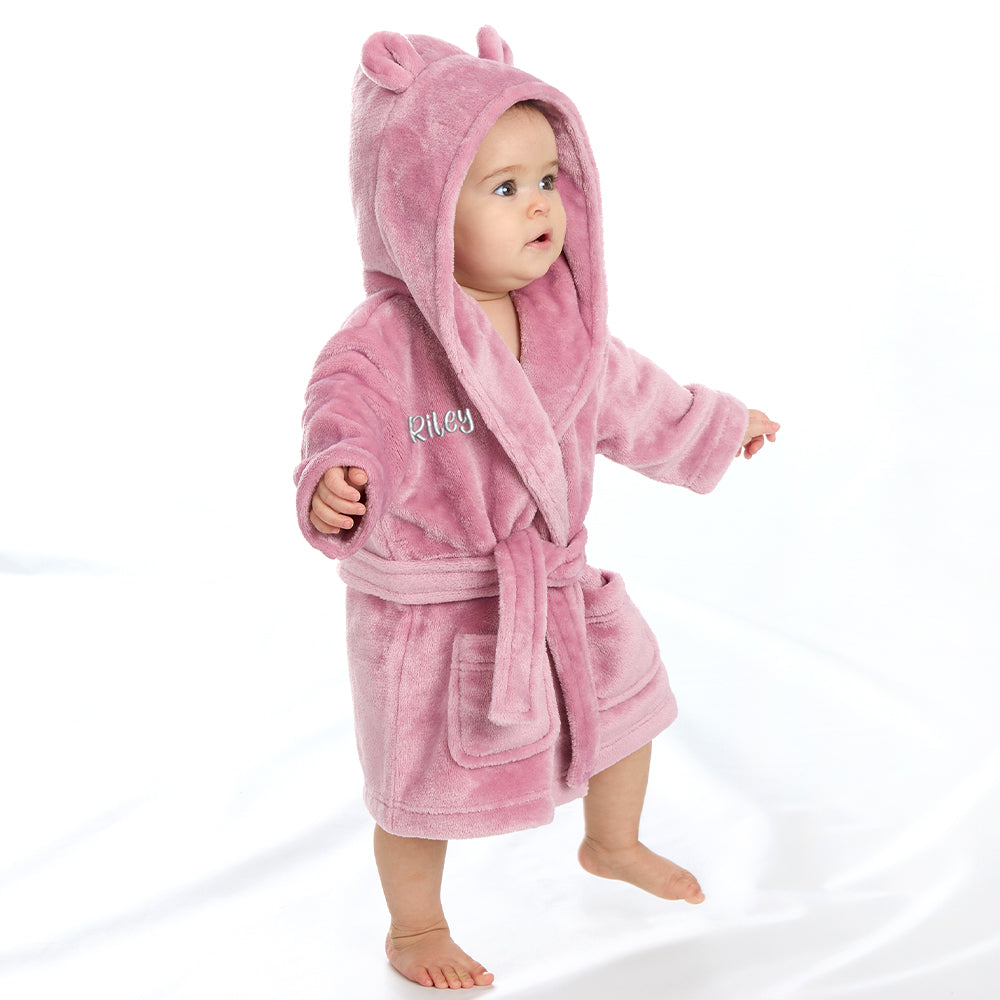 Personalised Baby Dusky Pink Bear Ears Dressing Gown