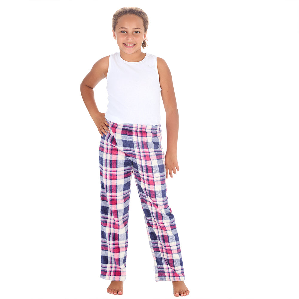 Girls Blue Check Fleece Pyjama Bottoms