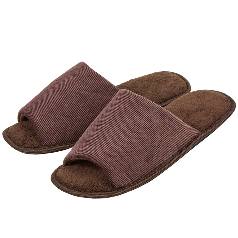 Mens Brown Corduroy Open Toe Slippers