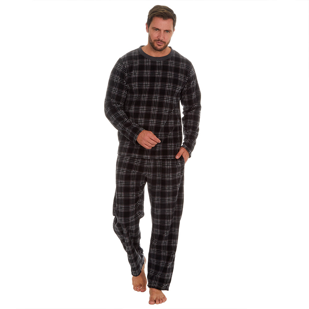 Mens Black Check Microfleece Pyjama Set