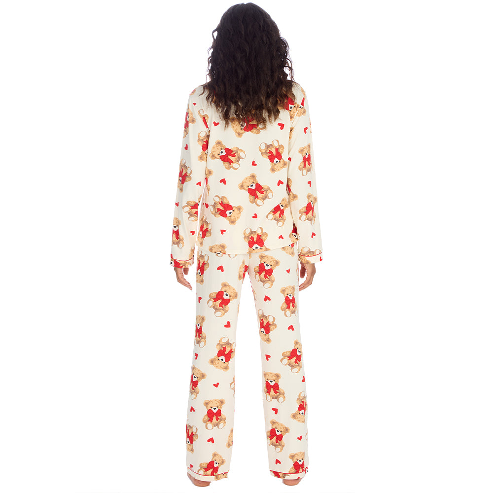 Ladies Teddy Print Traditional Pyjama Set