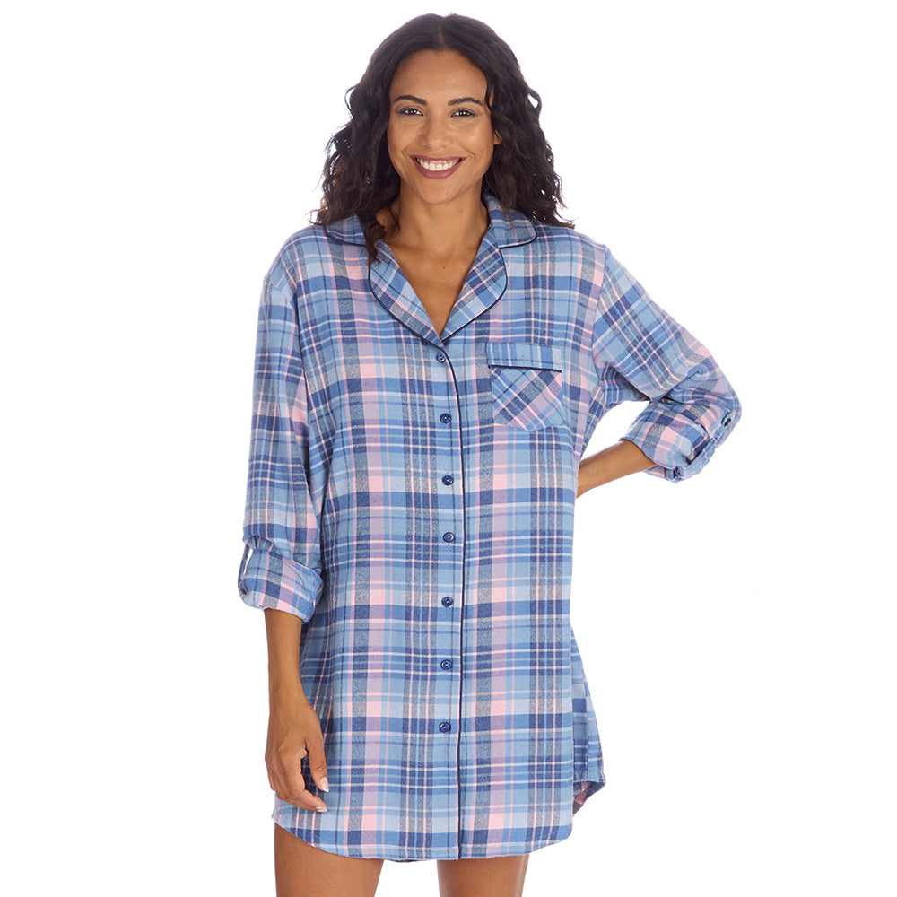 Ladies Denim Check Brushed Flannel Nightshirt