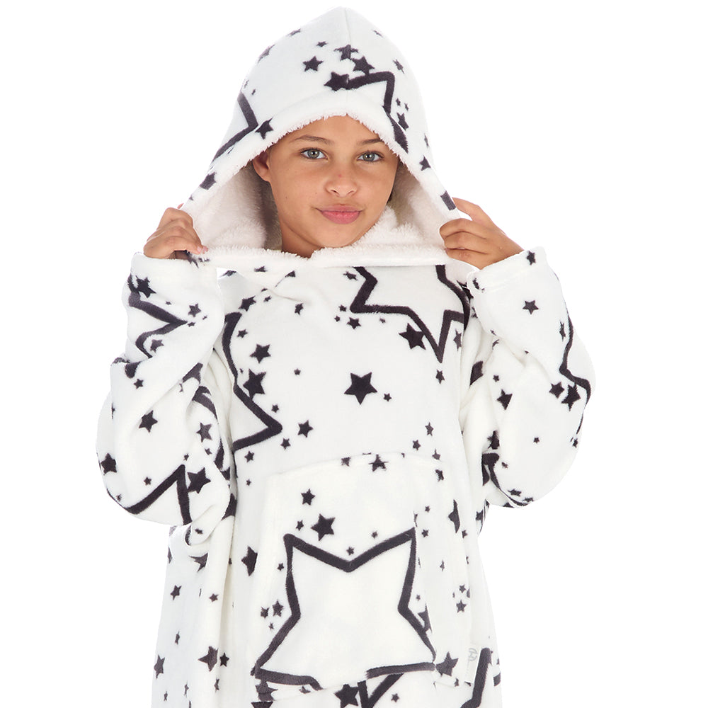 Girls Stars White Blanket Hoodie