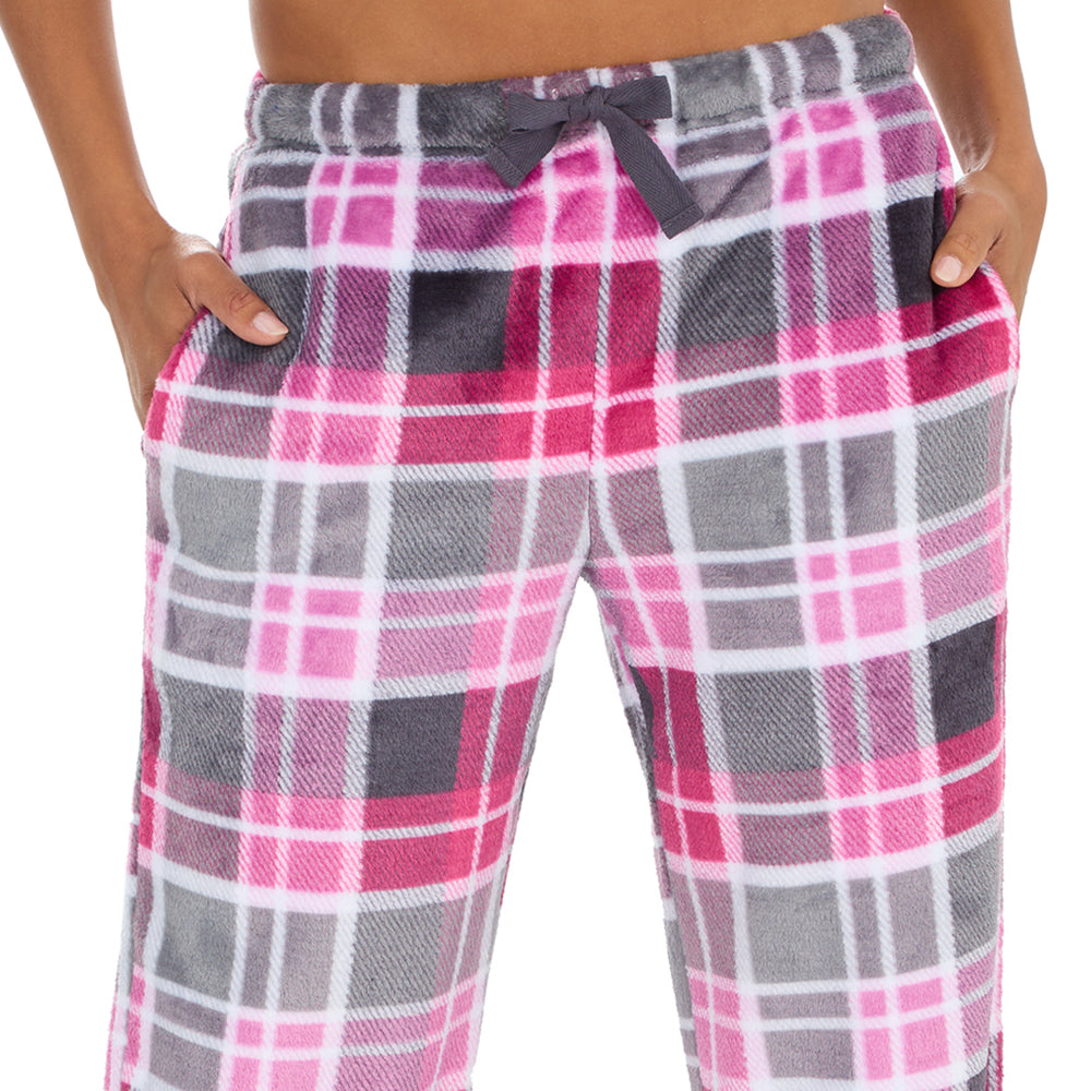 Ladies Pink Check Fleece Pyjama Bottoms
