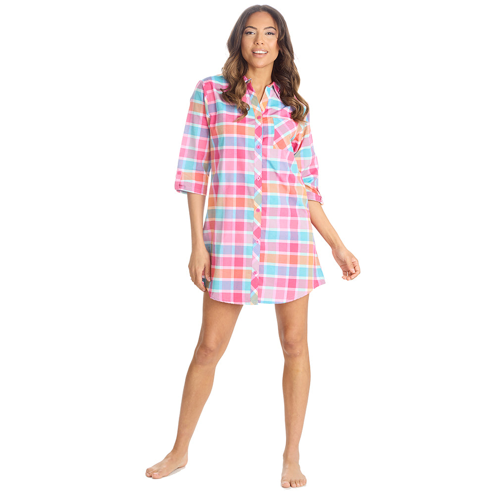 Ladies Pink Check Woven Nightshirt