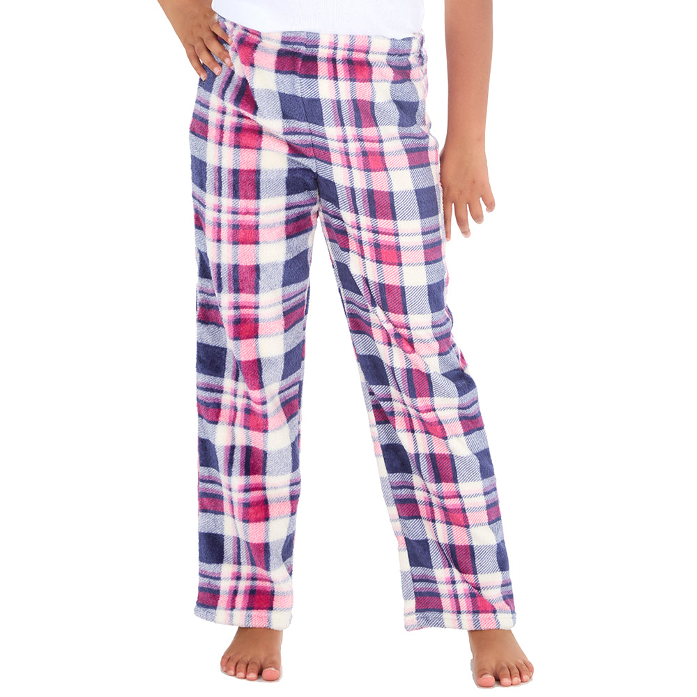 Girls Blue Check Fleece Pyjama Bottoms