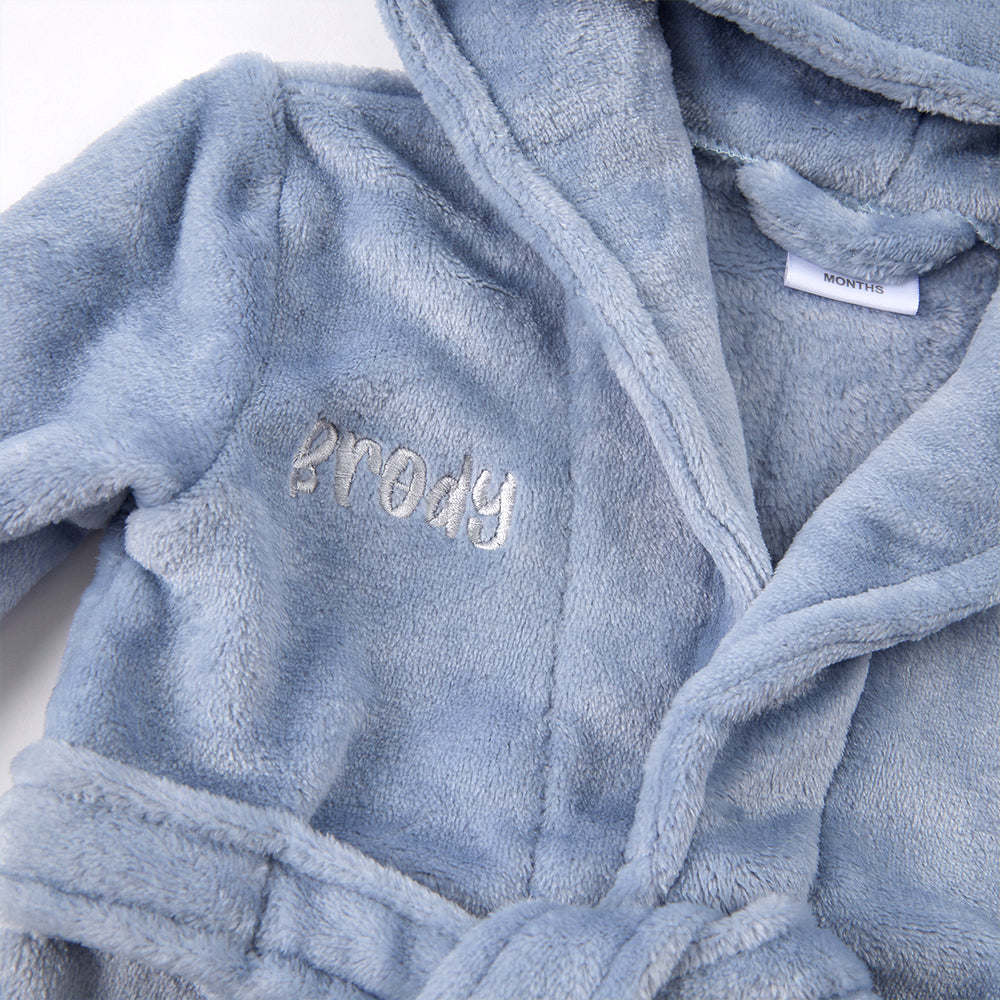 Personalised Baby Dusky Blue Bear Ears Dressing Gown