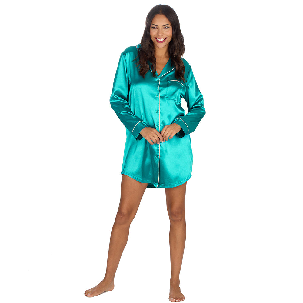 Ladies Teal Silky Satin Nightshirt