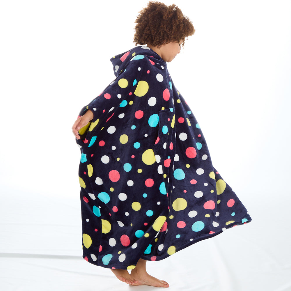 Girls Bubbles Navy Poncho Hooded Blanket