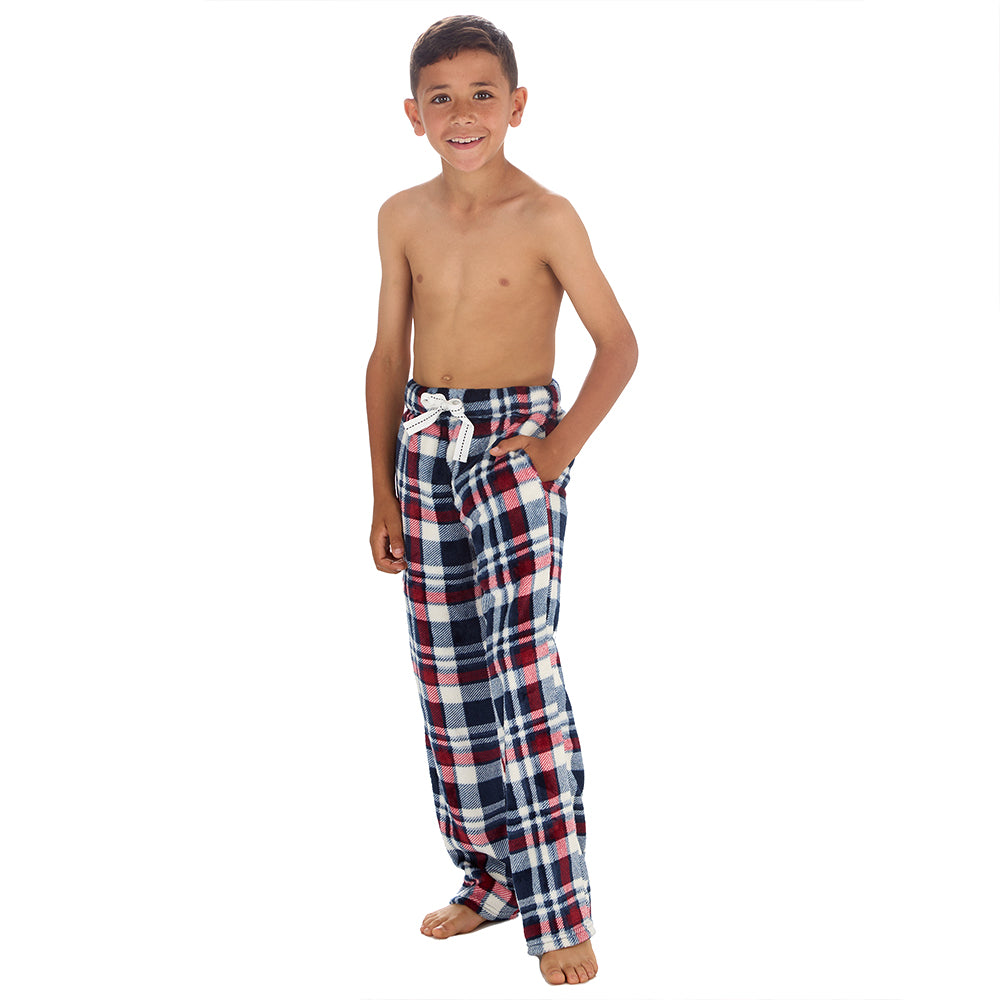 Boys Burgundy Check Fleece Pyjama Bottoms