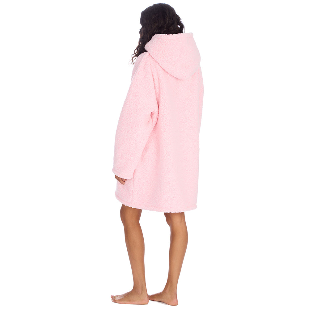 Ladies Baby Pink Teddy Fleece Blanket Hoodie