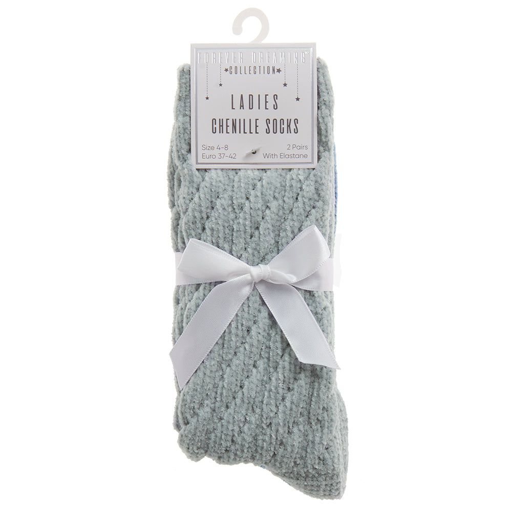 Ladies Chenille Cable Blue Bed Socks