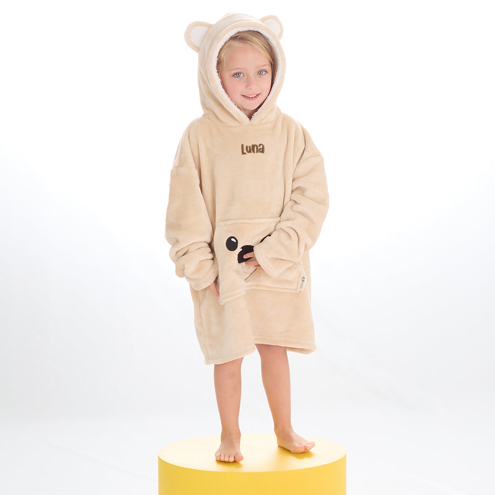 Personalised Infant Kids Teddy Bear Mini Blanket Hoodie