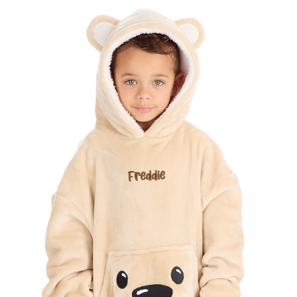 Personalised Infant Kids Teddy Bear Mini Blanket Hoodie