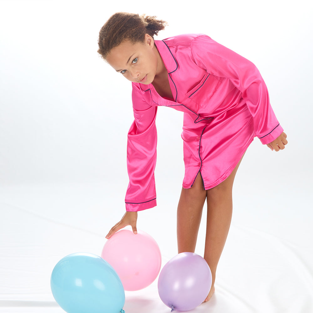 Girls Pink Silky Satin Nightshirt
