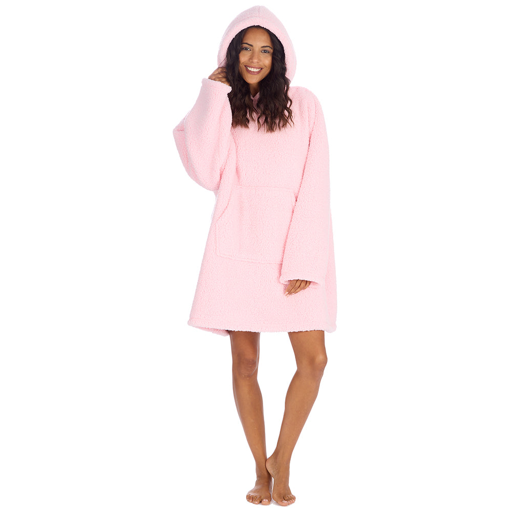 Ladies Baby Pink Teddy Fleece Blanket Hoodie