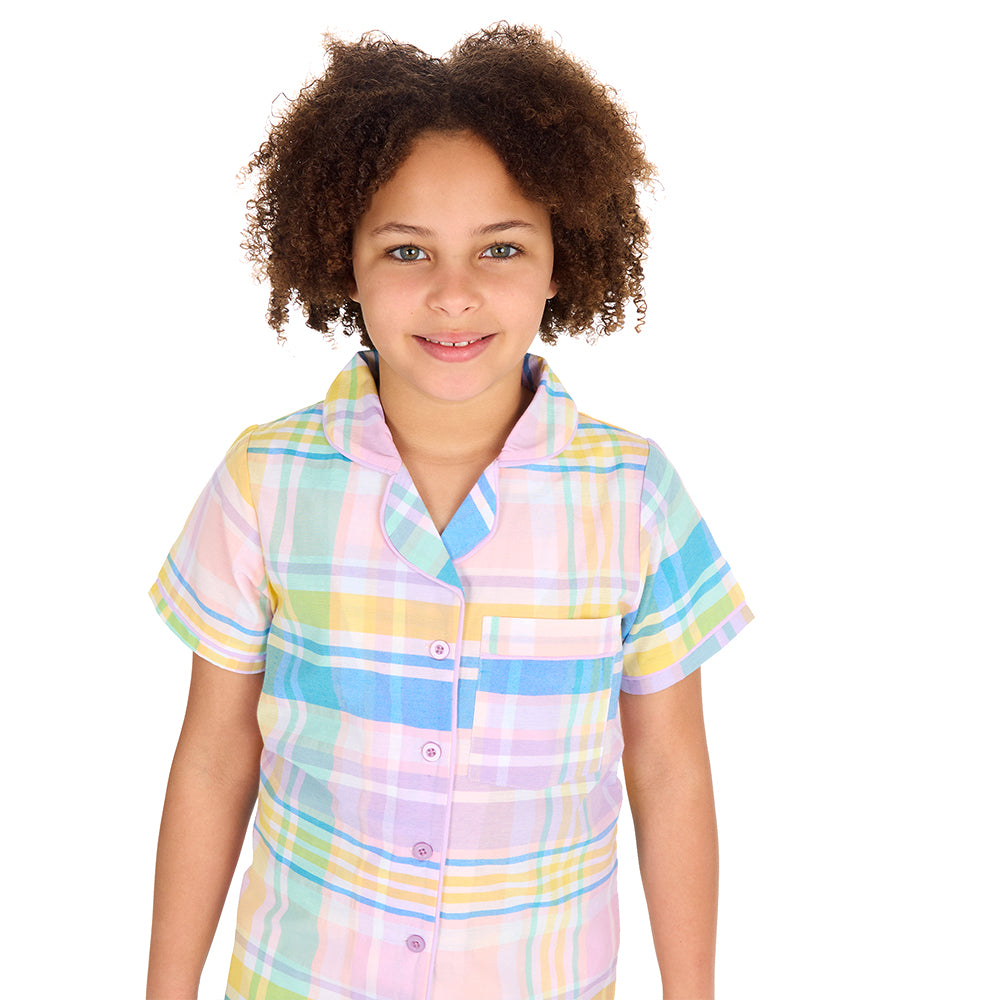 Girls Blush Check Woven Short Pyjamas