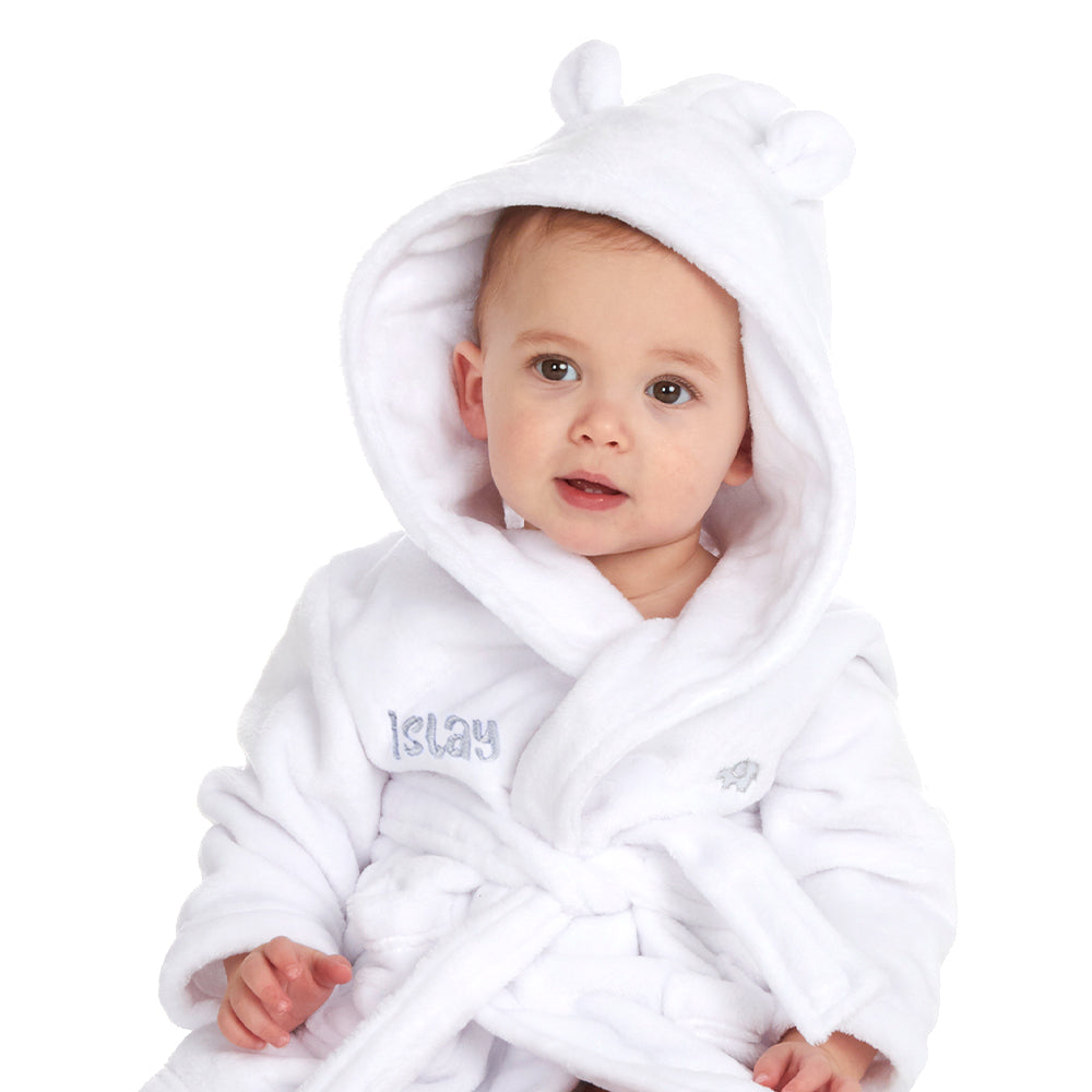 Personalised Baby White Bear Ears Dressing Gown