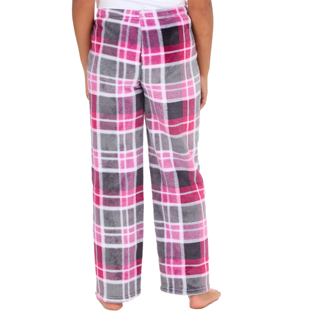 Girls Pink Check Fleece Pyjama Bottoms