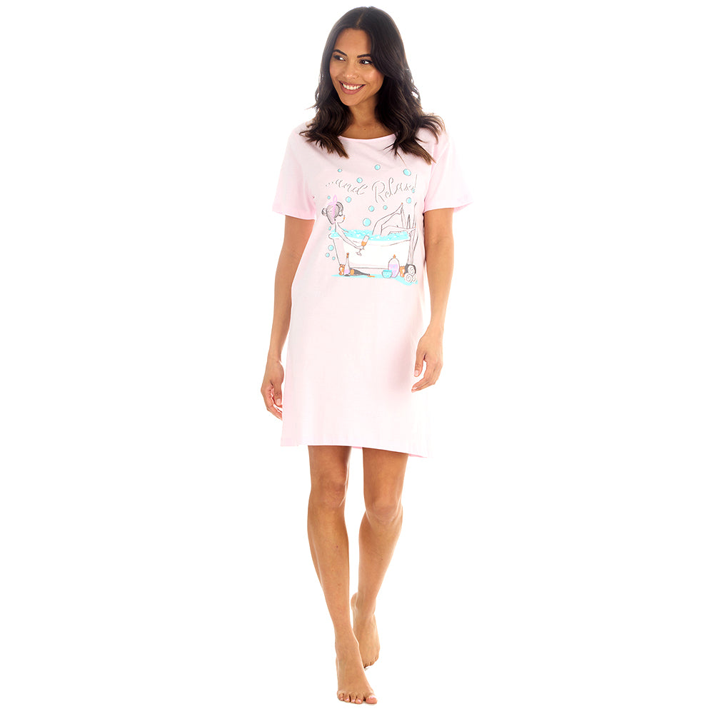 Ladies Relax Pink Cotton Sleep Tee