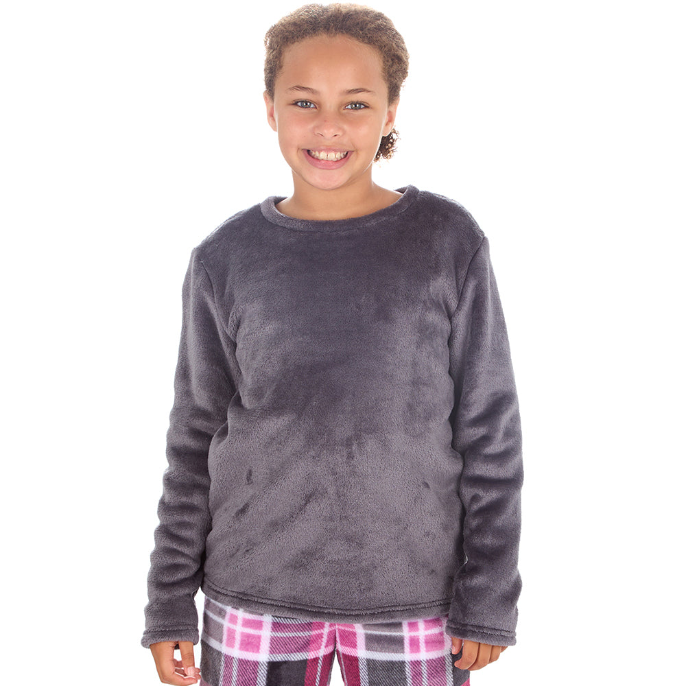 Girls Charcoal Check Fleece Pyjama Set