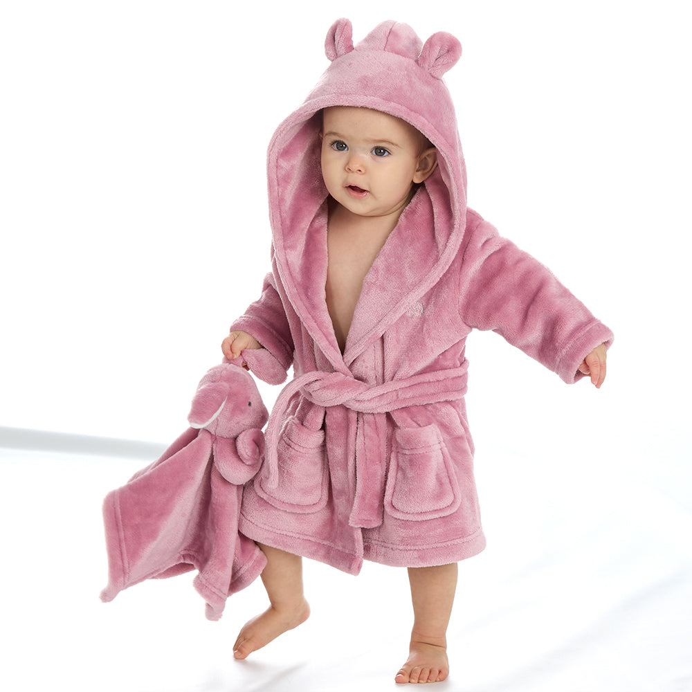 Personalised Baby Dusky Pink Bear Ears Dressing Gown