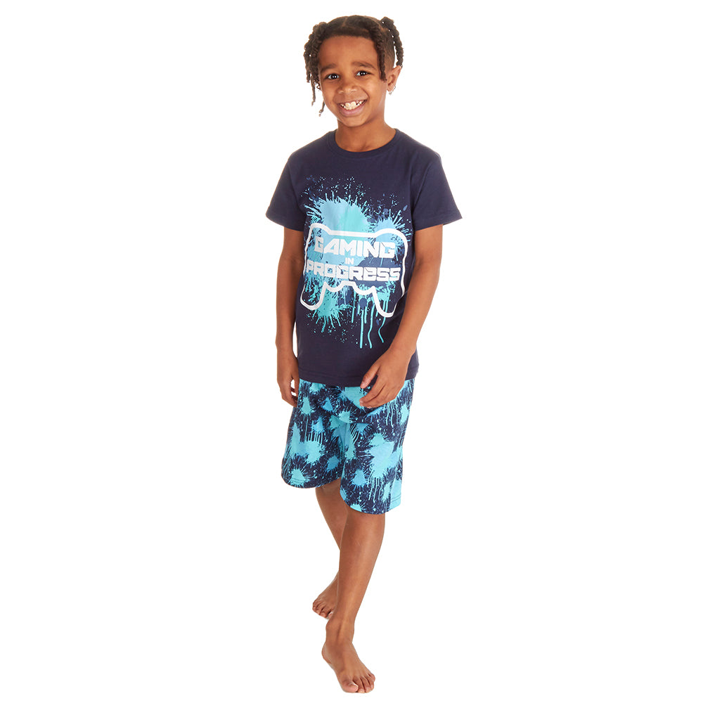 Boys Navy Gaming Short Pyjama Set