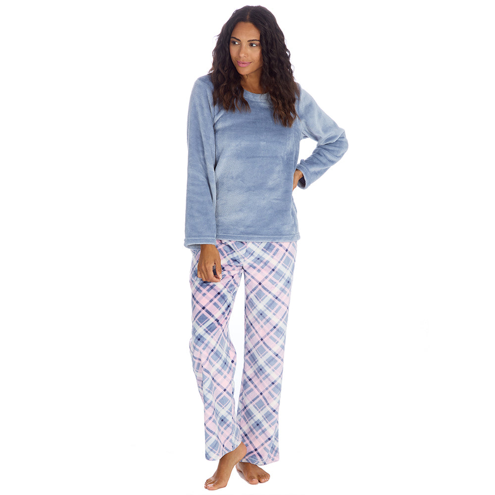 Ladies Blue Check Fleece Pyjama Set