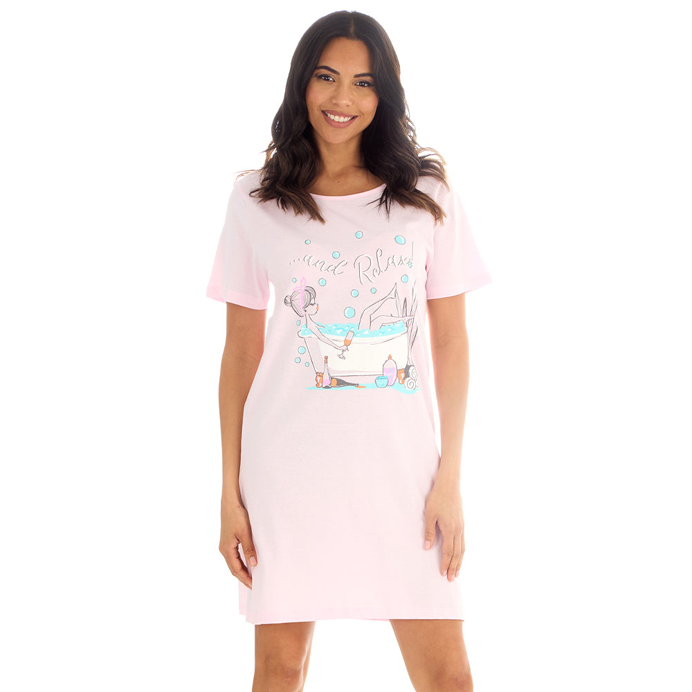 Ladies Relax Pink Cotton Sleep Tee