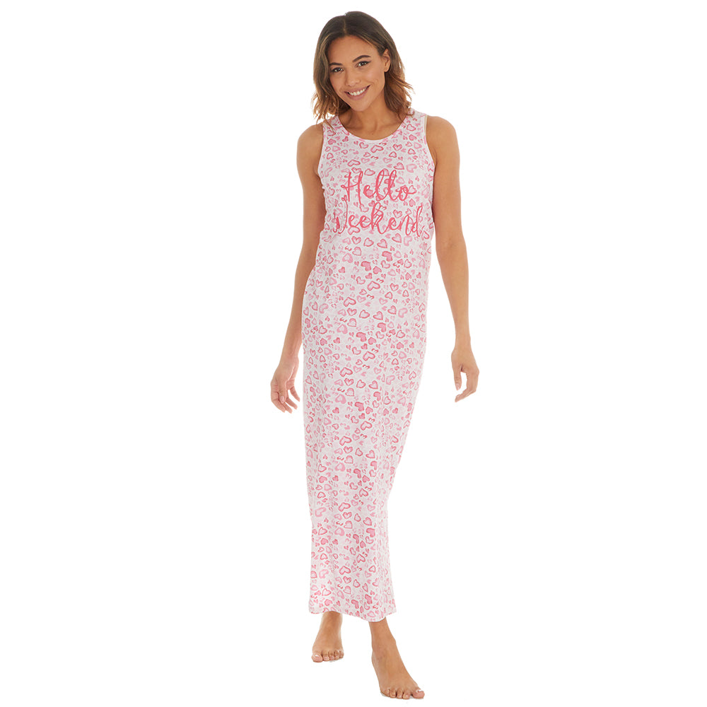Ladies Heart Print Sleeveless Long Nightdress