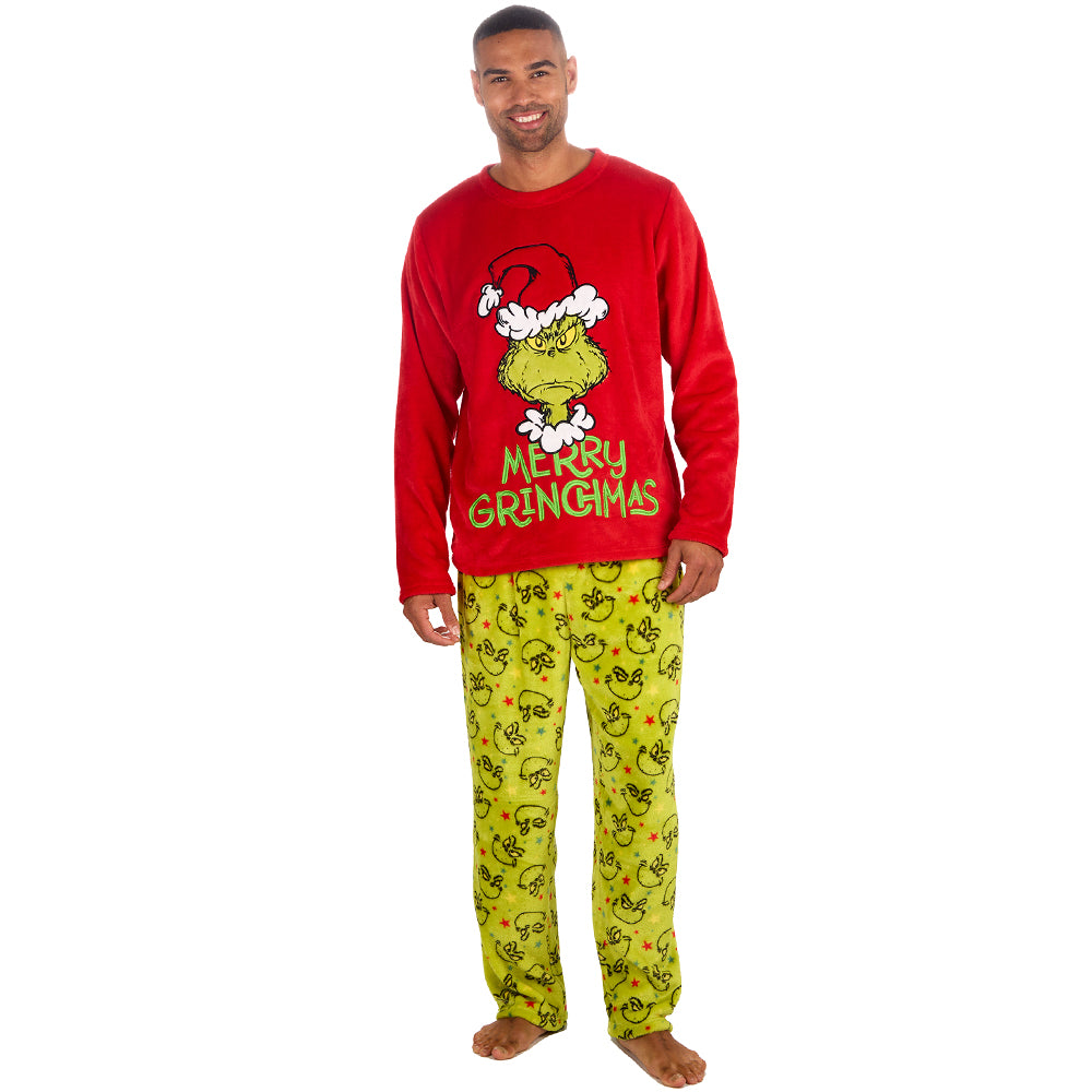 Mens Christmas Grinch Snuggle Fleece Pyjama Set