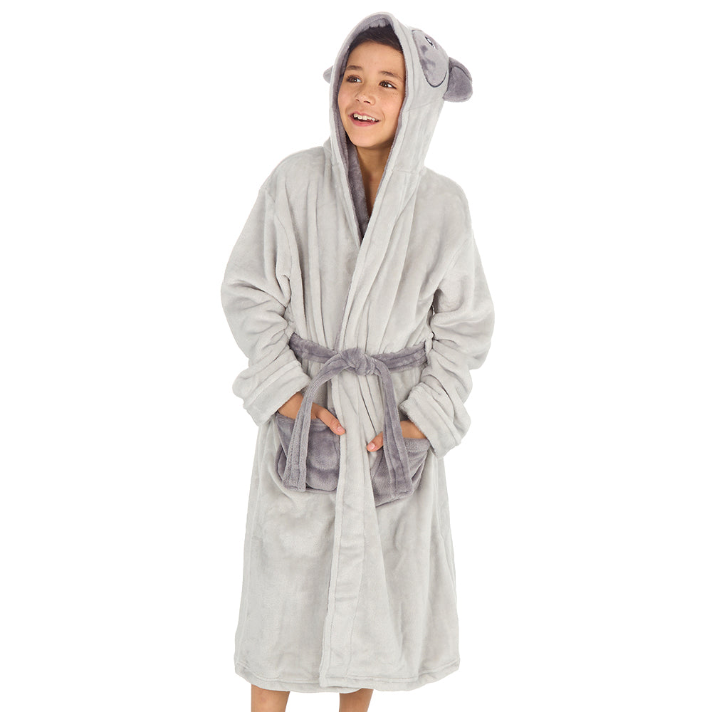 Kids Boys Grey Panda Fleece Dressing Gown