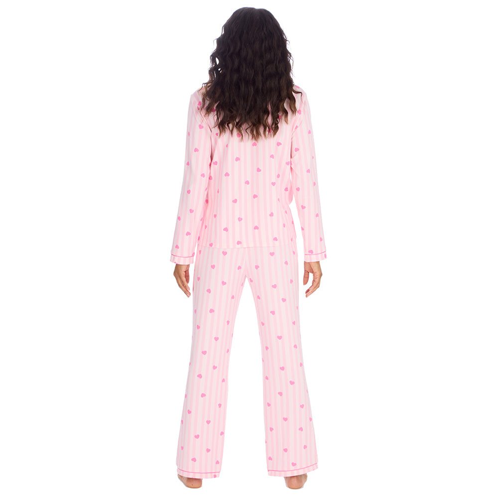 Ladies Pink Heart Printed Traditional Pyjama Set