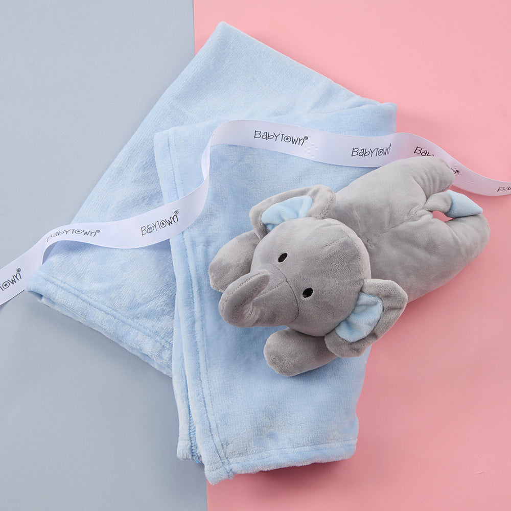 Baby Blue Elephant Soft Toy & Blanket Set