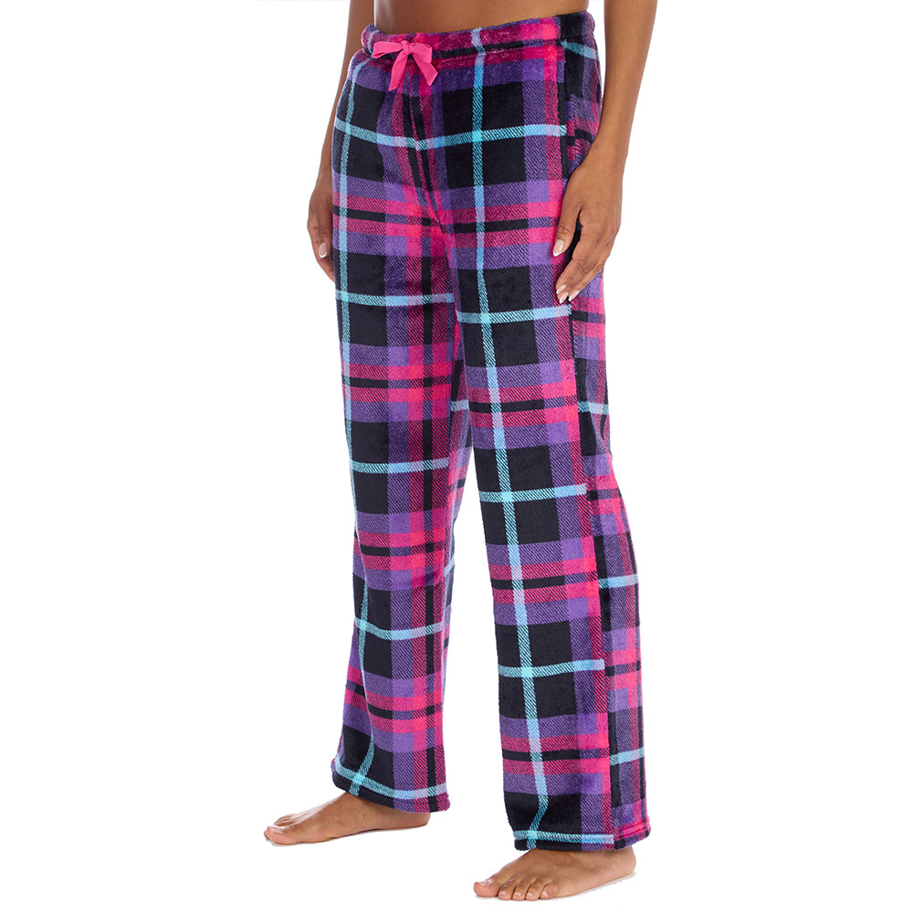 Ladies Fuchsia Check Fleece Pyjama Bottoms