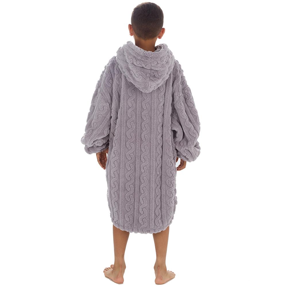 Boys Grey Cable Sherpa Fleece Blanket Hoodie