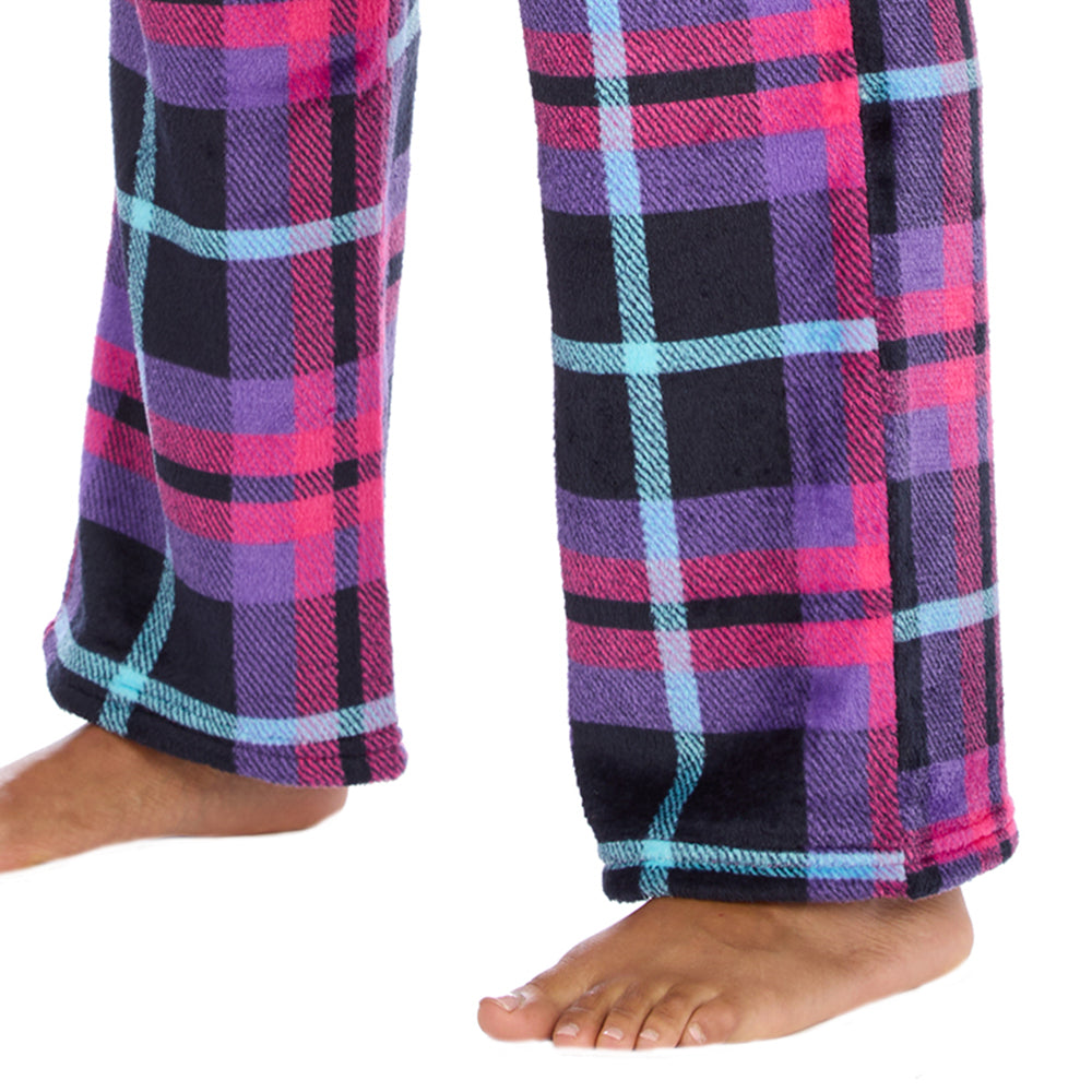 Ladies Fuchsia Check Fleece Pyjama Bottoms
