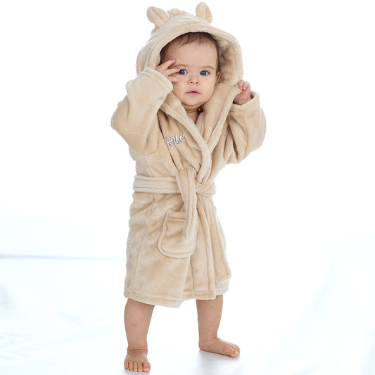 Personalised Baby Toffee Bear Ears Dressing Gown