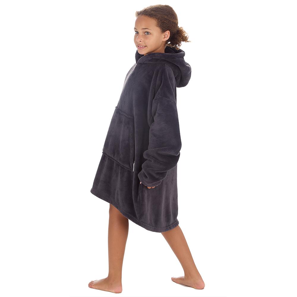 Girls Charcoal Coral Fleece Blanket Hoodie