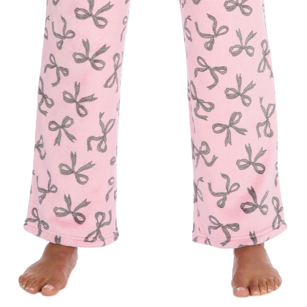 Ladies Grey Bows Fleece Pyjama Bottoms
